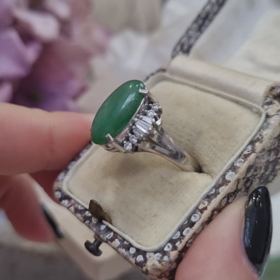 Jadeite Jade and Diamond Cluster Dress Ring