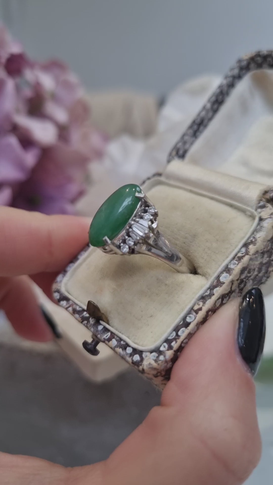 Jadeite Jade and Diamond Cluster Dress Ring