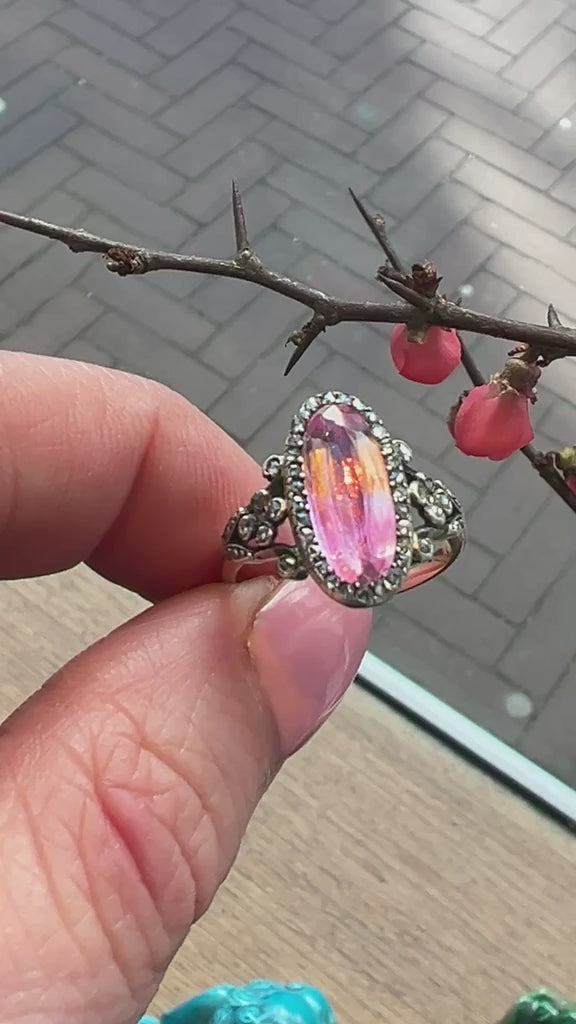 Antique Jules Cauvain 18ct Gold Topaz and Diamond Ring