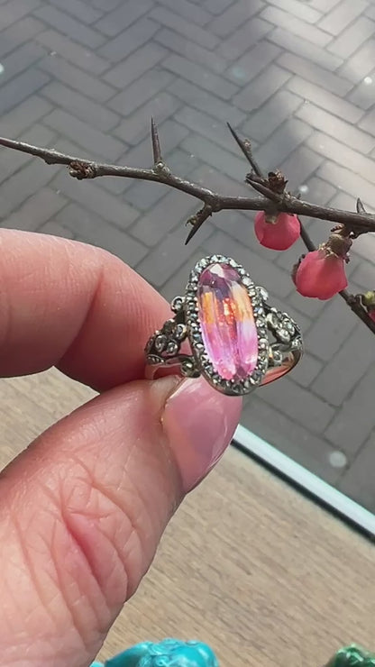 Antique Jules Cauvain 18ct Gold Topaz and Diamond Ring