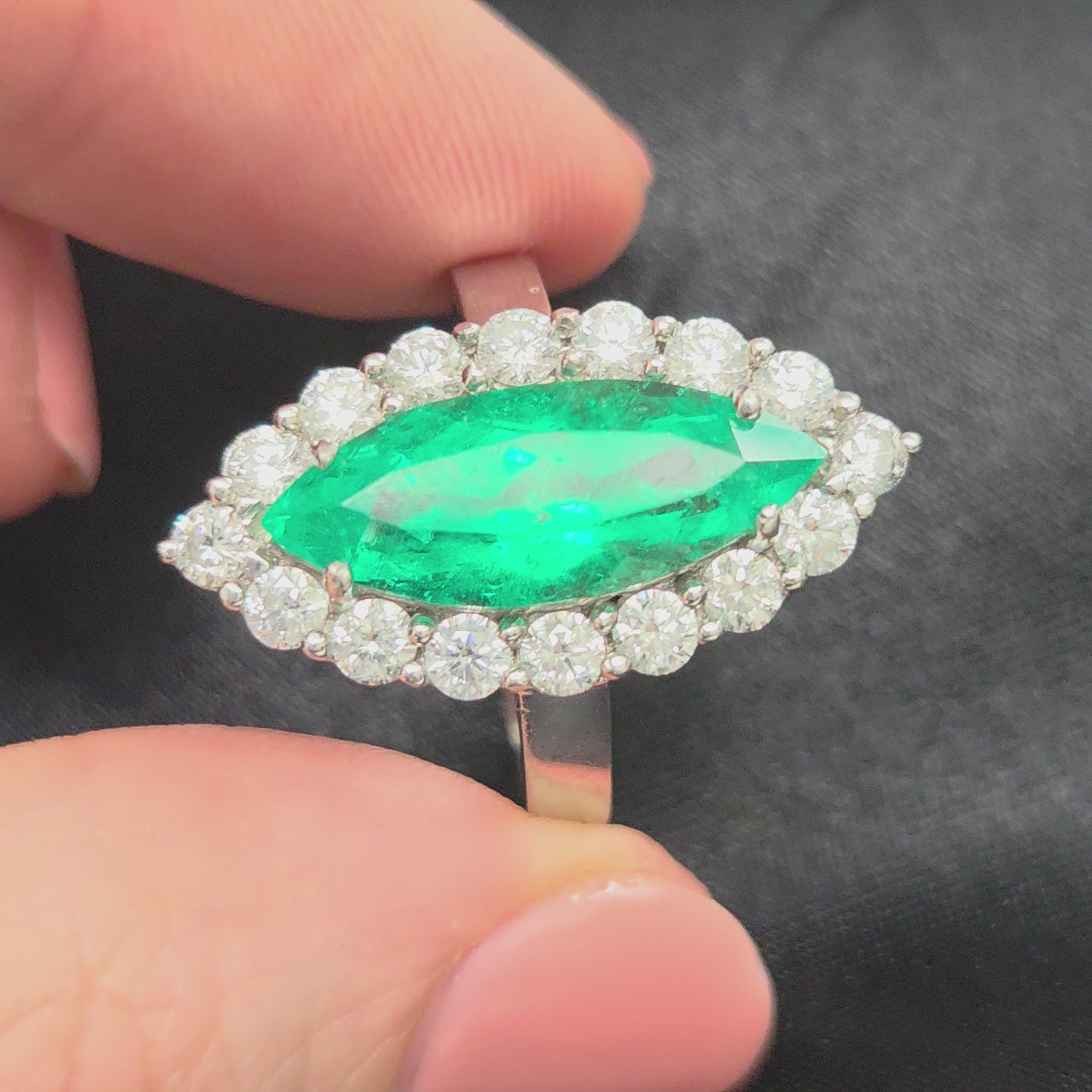 Vintage 5ct Marquise Emerald and Diamond Navette Cluster Ring in Platinum
