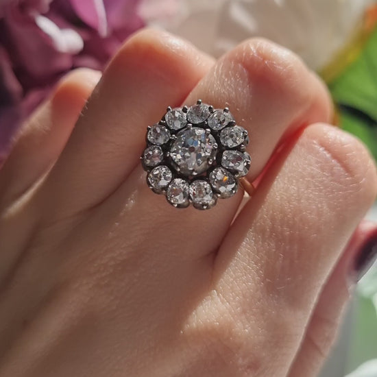 Antique 4.50ct Old Mine Cut Diamond Cluster Engagement Ring