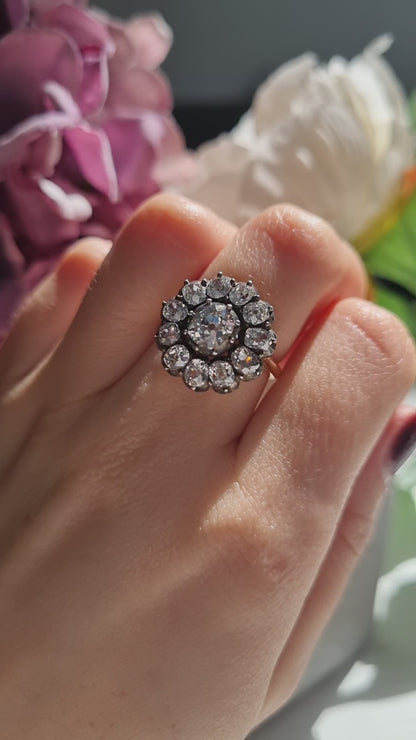 Antique 4.50ct Old Mine Cut Diamond Cluster Engagement Ring