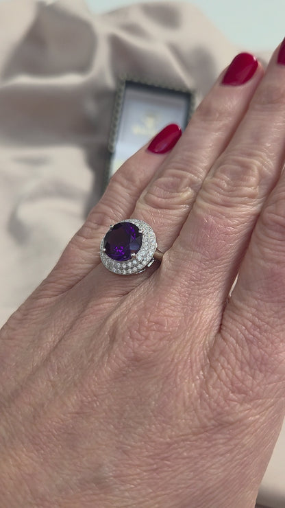3.26ct Amethyst and Diamond Cluster Dress Ring