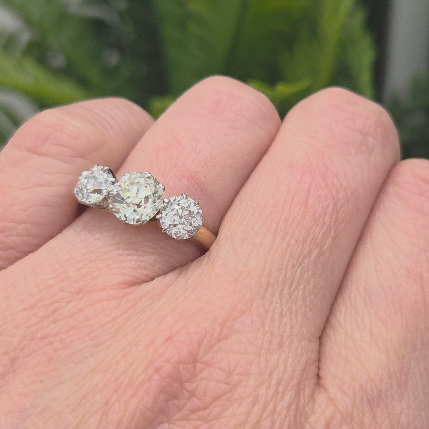 Antique Vintage Art Deco Old European Cut Diamond Trilogy Engagement Ring, 3.20 carats