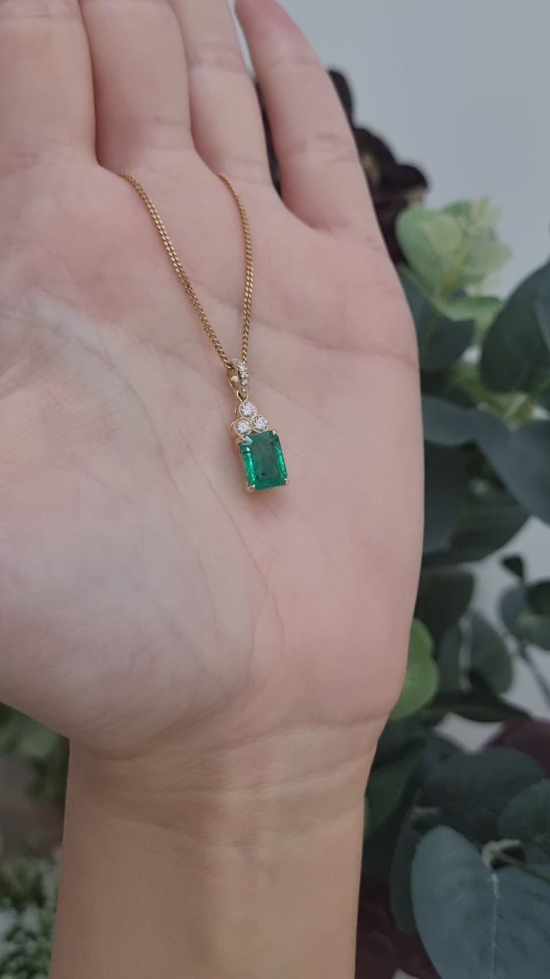 1.72ct Emerald and Diamond Pendant with Chain