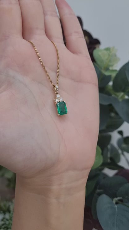 1.72ct Emerald and Diamond Pendant with Chain