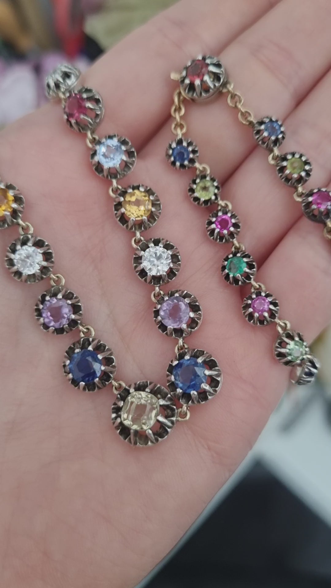 Antique Multi Gemstone Harlequin Riviere Necklace