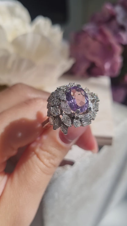 Vintage Lilac Amethyst and Diamond Cluster Cocktail Ring