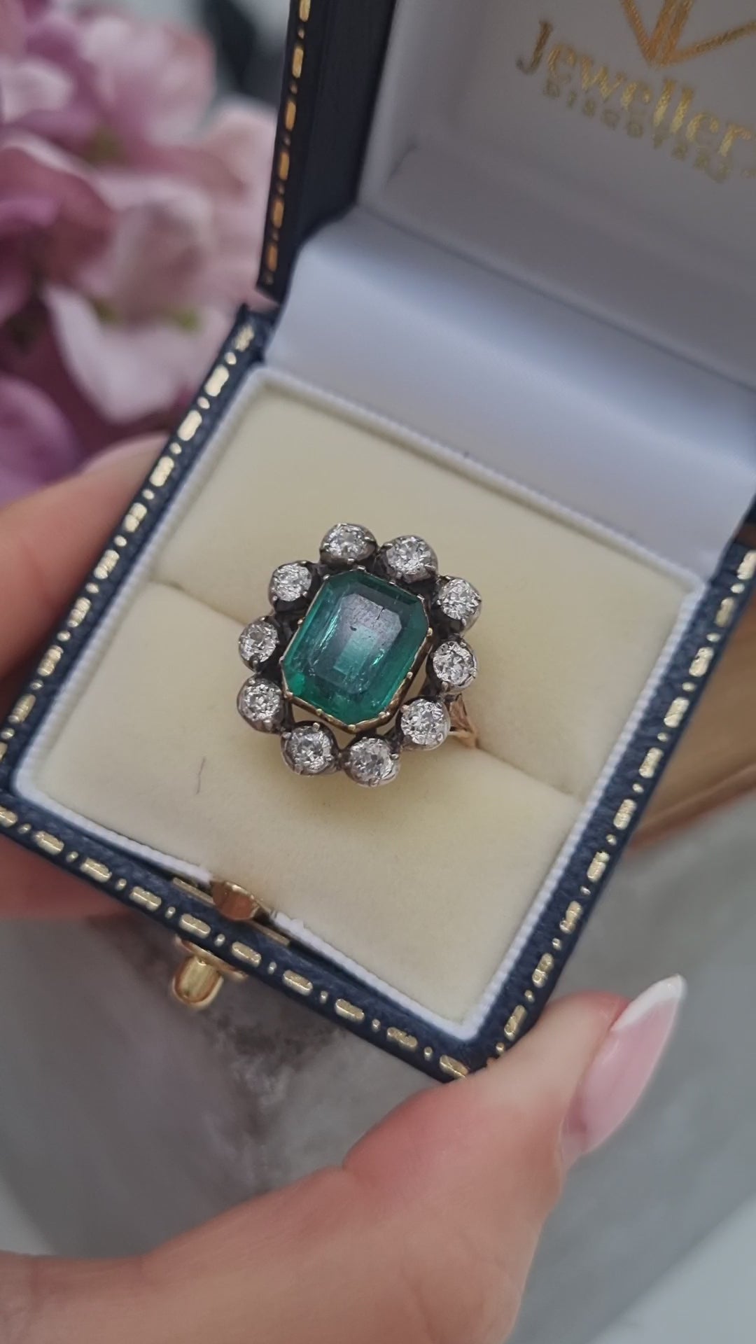 Victorian Antique Emerald and Diamond Cluster Ring