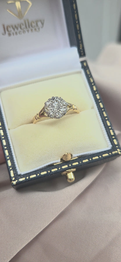 Victorian Antique Old Cut Diamond Daisy Cluster Engagement Ring