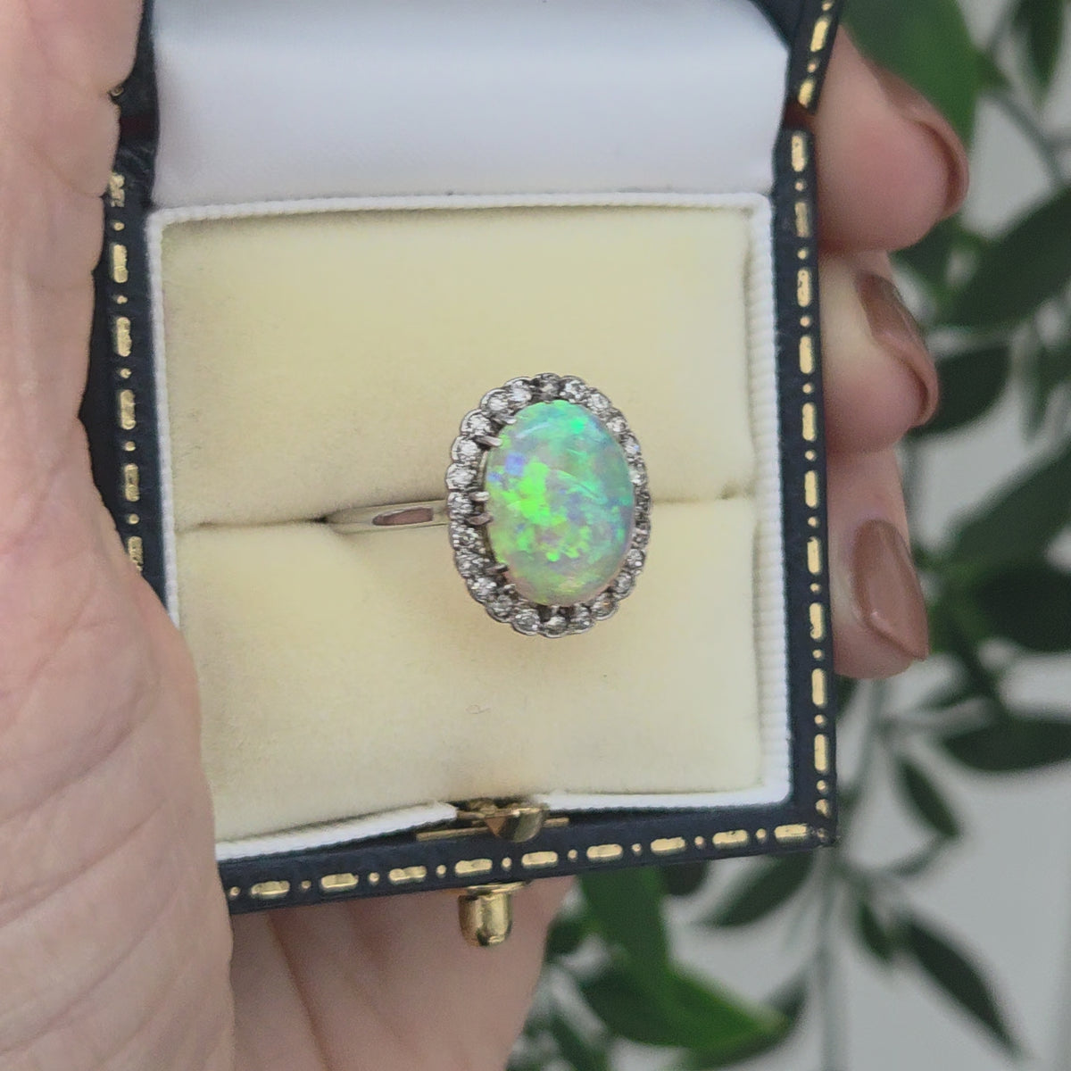Edwardian Antique Opal and Diamond Cluster Ring