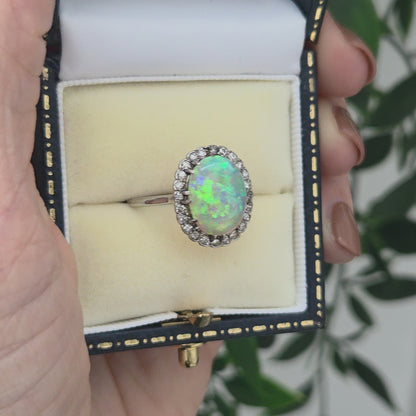 Edwardian Antique Opal and Diamond Cluster Ring