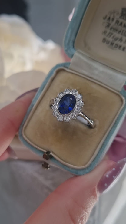 1.33ct Oval Sapphire and Diamond Cluster Engagement Ring