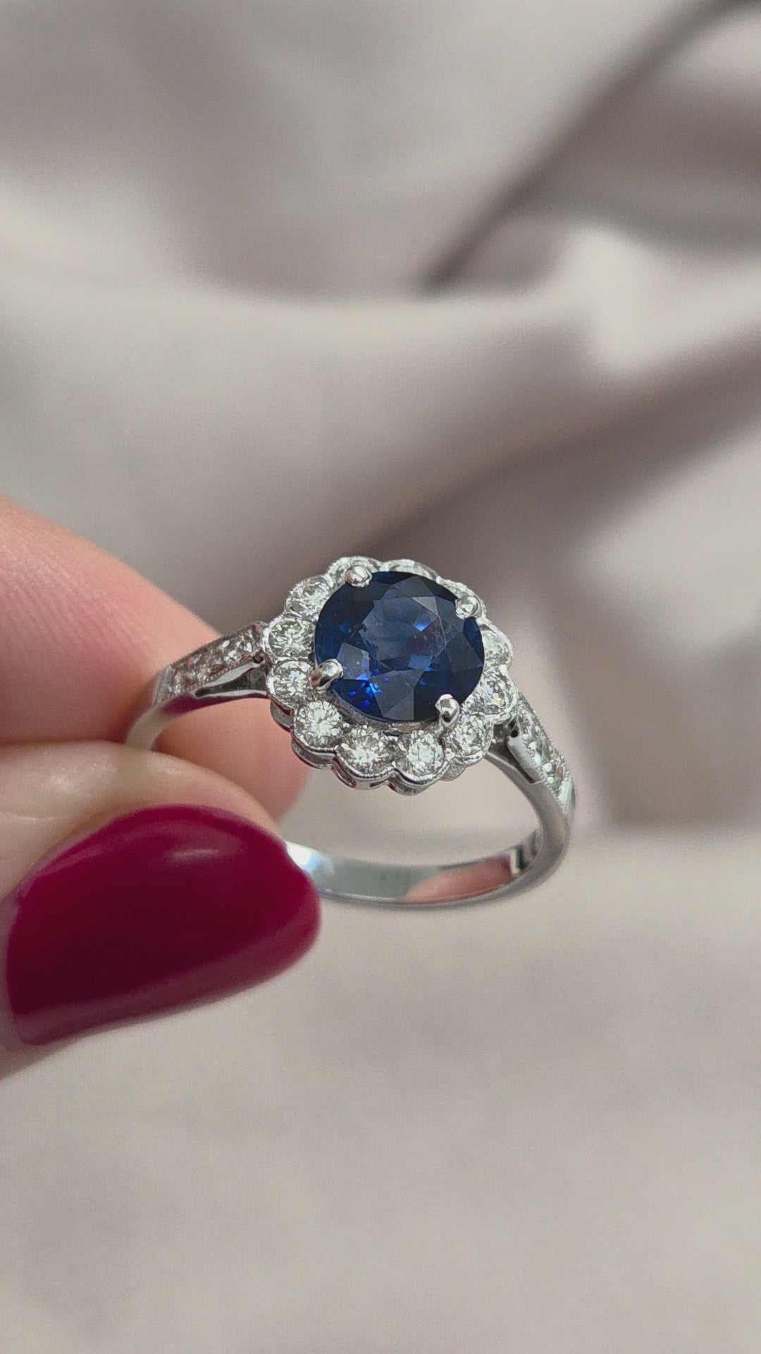 1.65ct Sapphire and Diamond Floral Cluster Engagement Ring