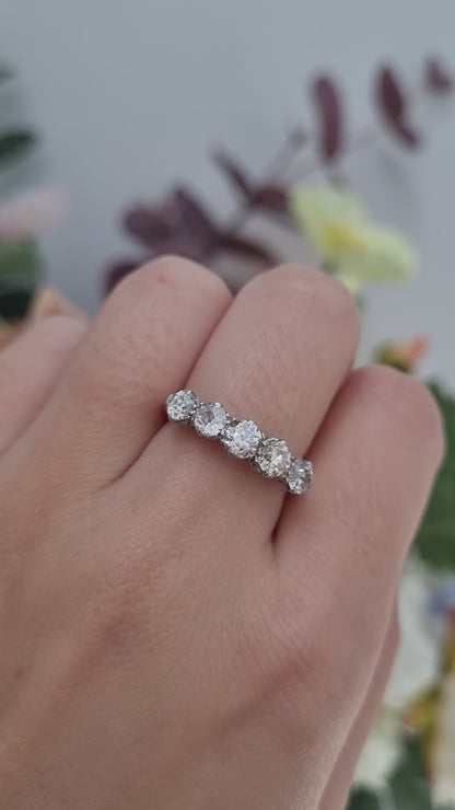 Antique Edwardian Old Diamond Five Stone Ring, 1.75 carats