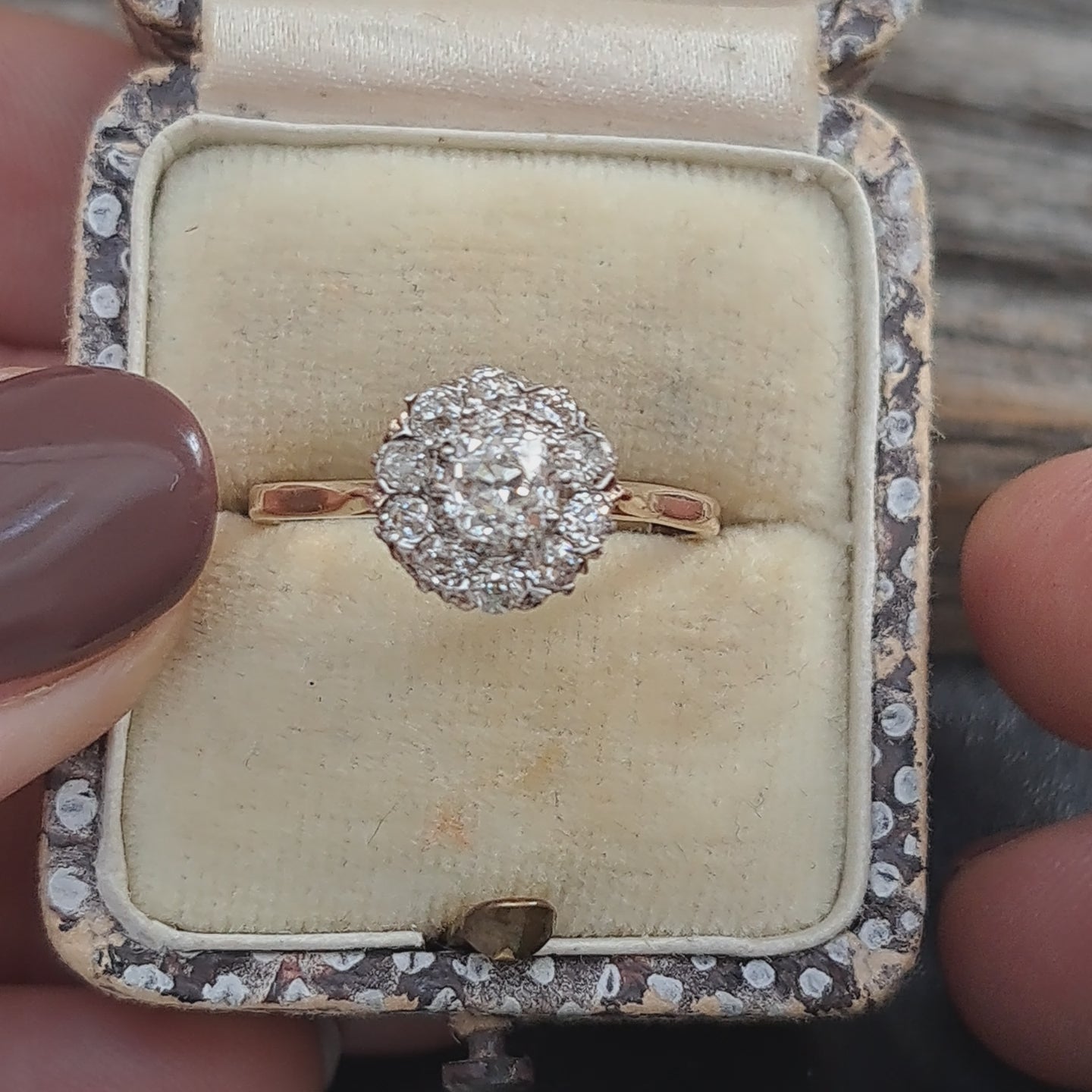 Edwardian Antique 1.1ct Old Cut Diamond Cluster Engagement Ring