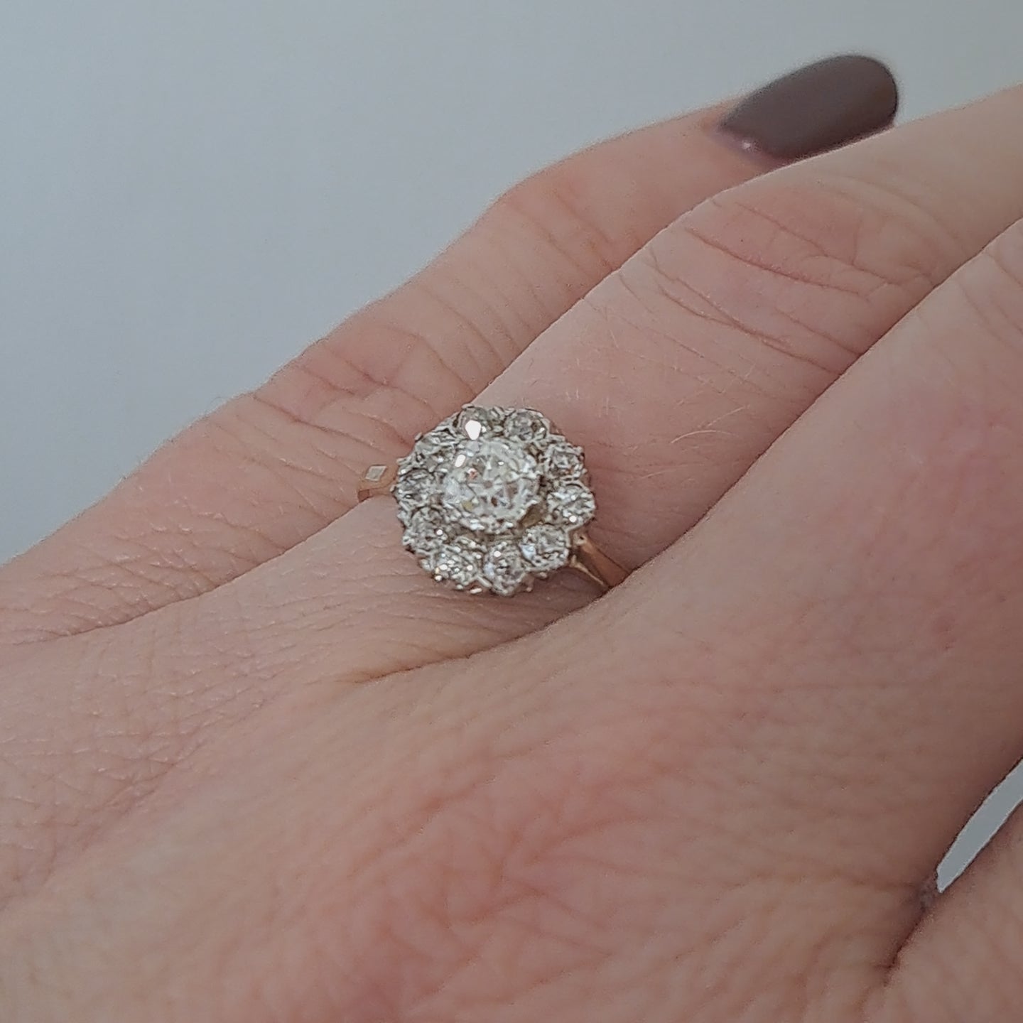 Edwardian Antique 1.1ct Old Cut Diamond Cluster Engagement Ring