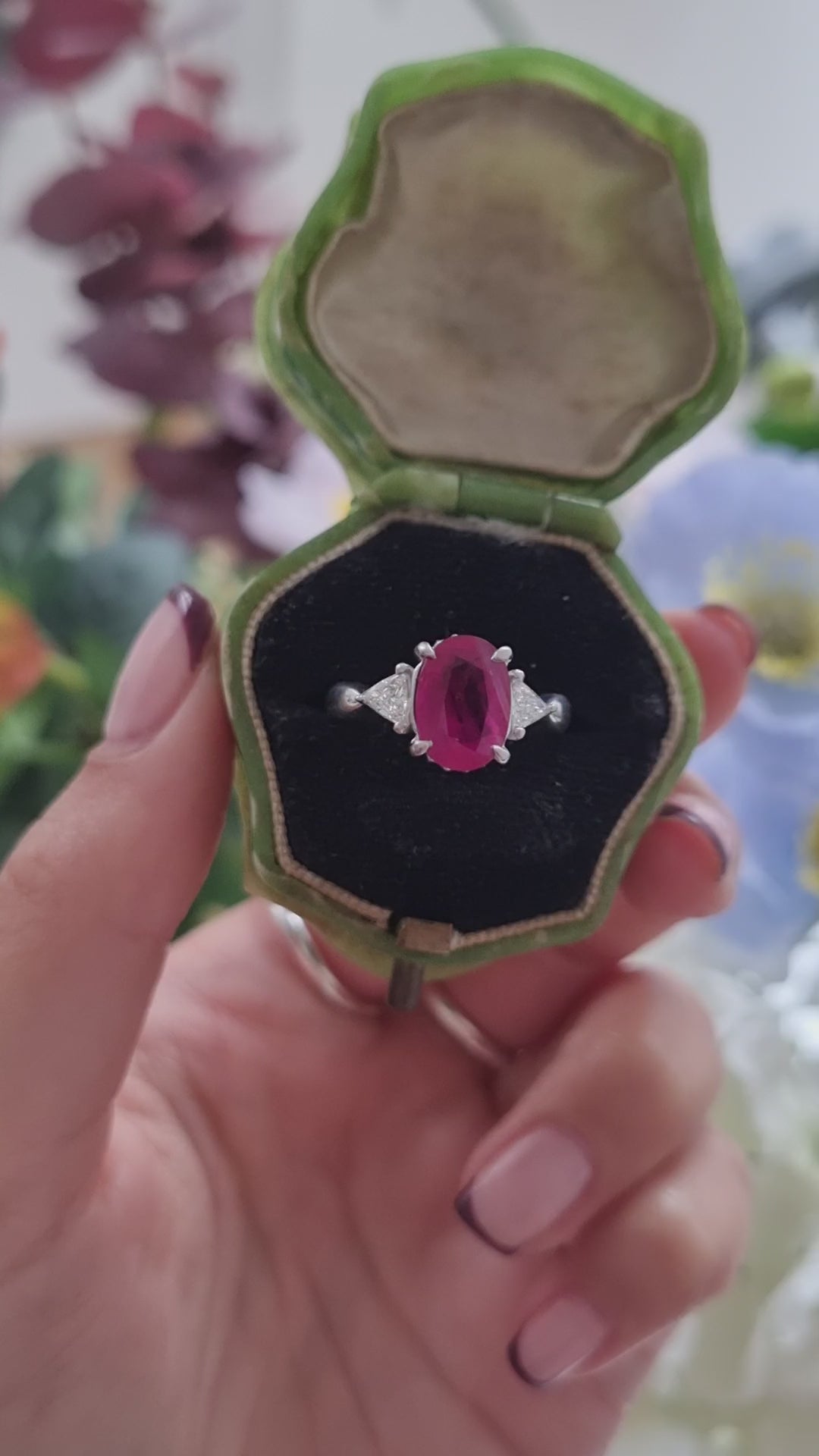 Burma Ruby No Heat 2.60 Carat and Diamond Engagement Ring