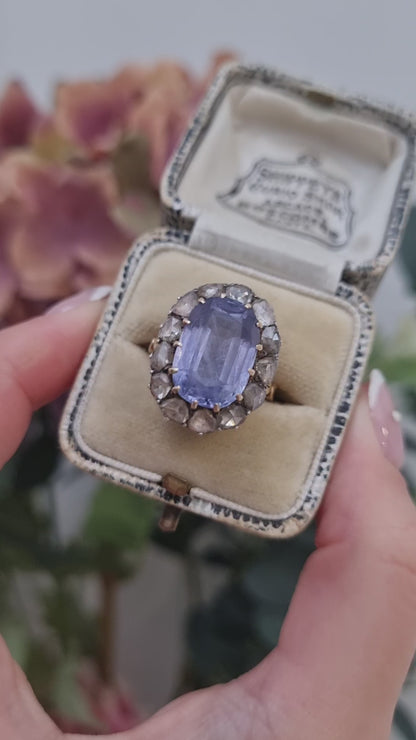 Antique Victorian Cornflower Sapphire and Diamond Cluster Ring