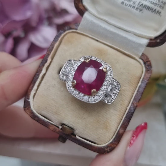 Certified 4ct Madagascar Ruby and Diamond Dress Ring