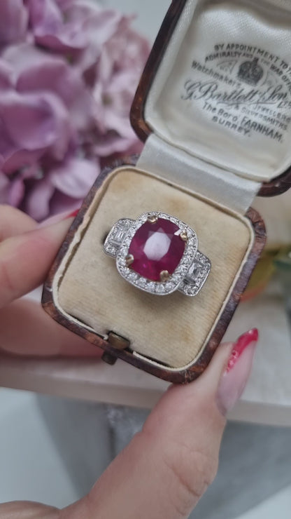 Certified 4ct Madagascar Ruby and Diamond Dress Ring