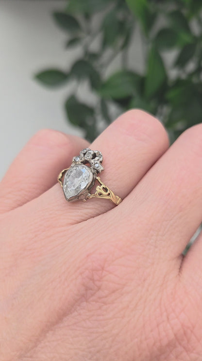 Victorian Antique 1.5ct Old Cut Diamond Claddagh Bow Ring