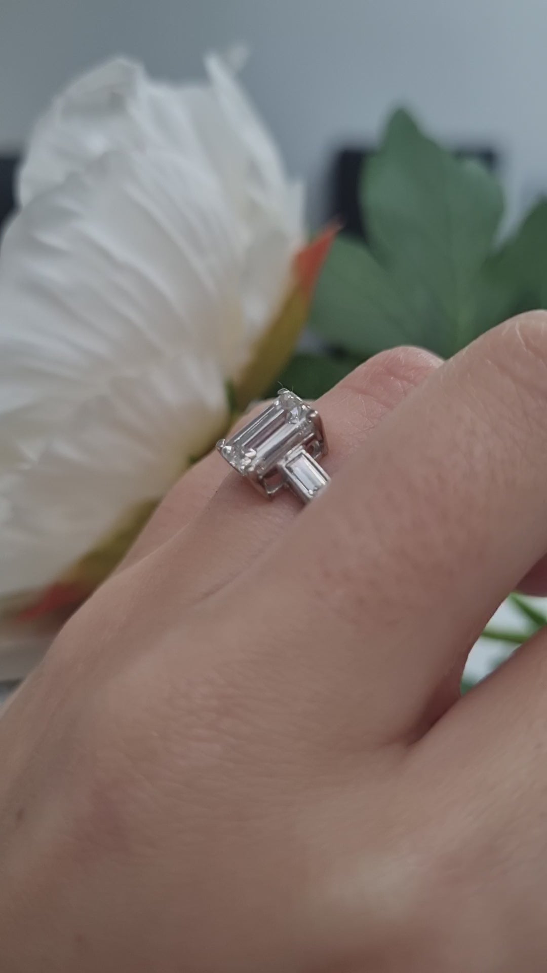 1.55ct Emerald Cut and Bullet Cut Diamond Trilogy Engagement Ring