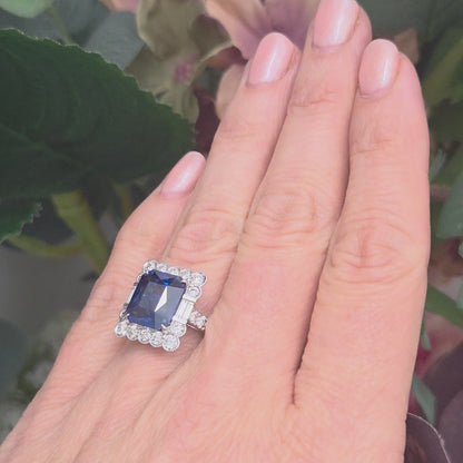 6.21ct Sapphire and Diamond Cluster Tablet Ring
