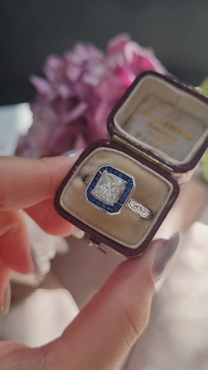 1.19ct Princess Cut Diamond and Sapphire Target Ring