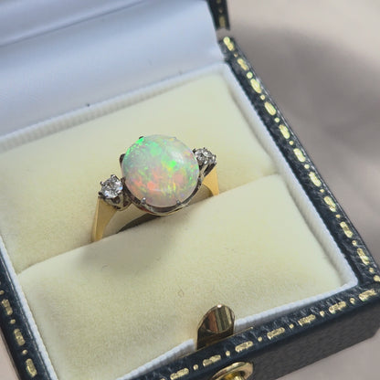 Antique Opal and Diamond Three Stone Engagement Ring
