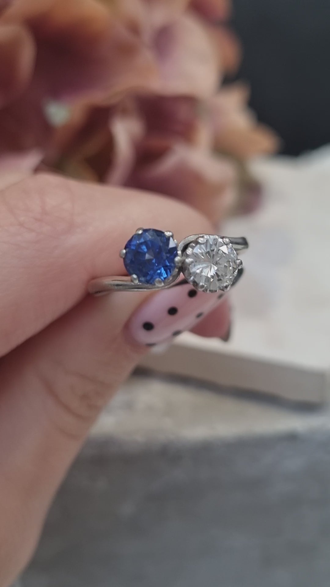 Art Deco Antique Sapphire and Diamond Crossover Ring