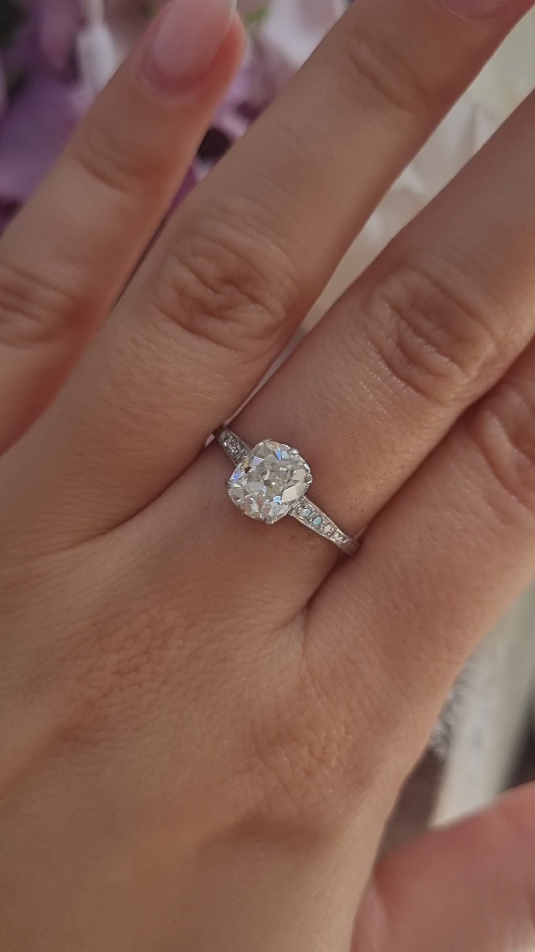 Edwardian Antique 1.52ct Single Stone Old Cushion Cut Diamond Solitaire Engagement Ring in Platinum