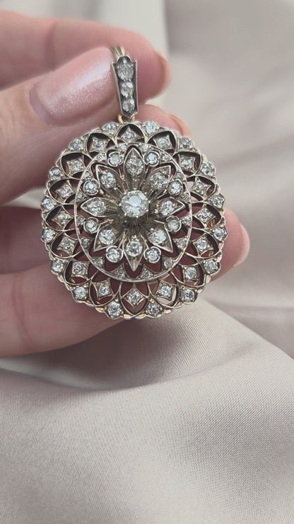 Victorian Antique 2.50ct Old Cut Diamond Oval Cluster Pendant-come-Brooch
