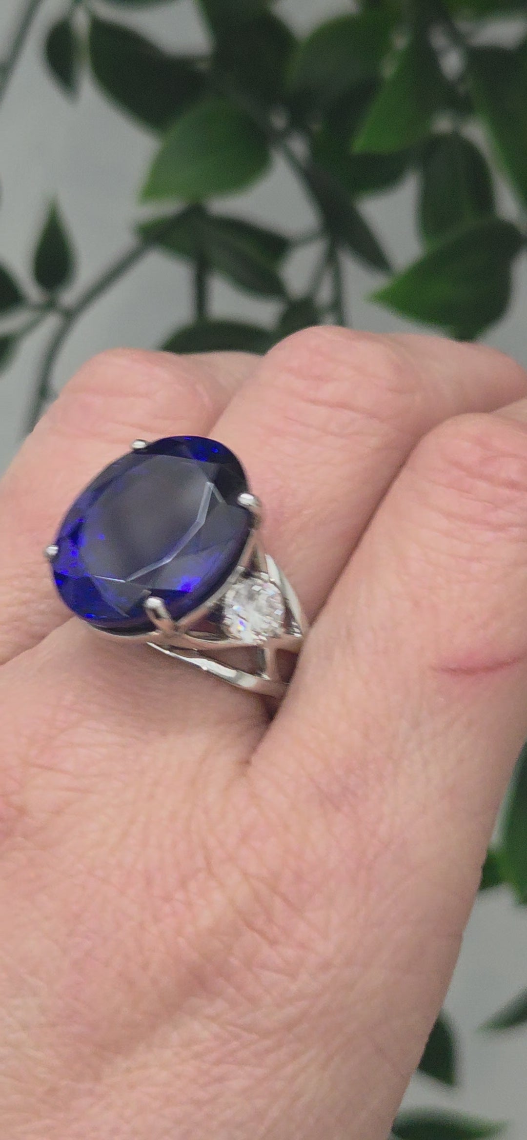 Fine 20.35ct Oval Tanzanite and GIA Diamond Cocktail Ring