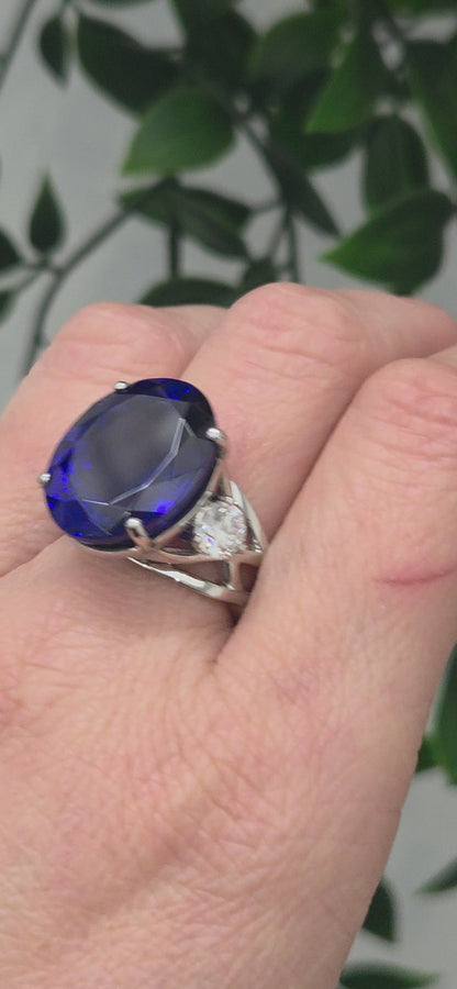 Fine 20.35ct Oval Tanzanite and GIA Diamond Cocktail Ring