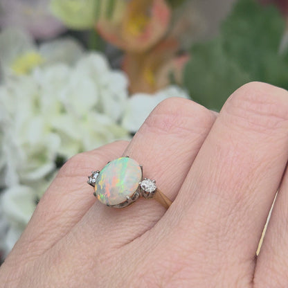 Antique Opal and Diamond Three Stone Engagement Ring