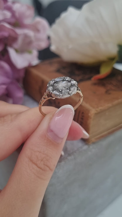 Late Georgian Antique Rose Cut Diamond Cluster Engagement Ring