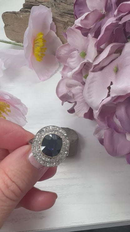 Antique French Sapphire and Diamond Double Cluster Ring