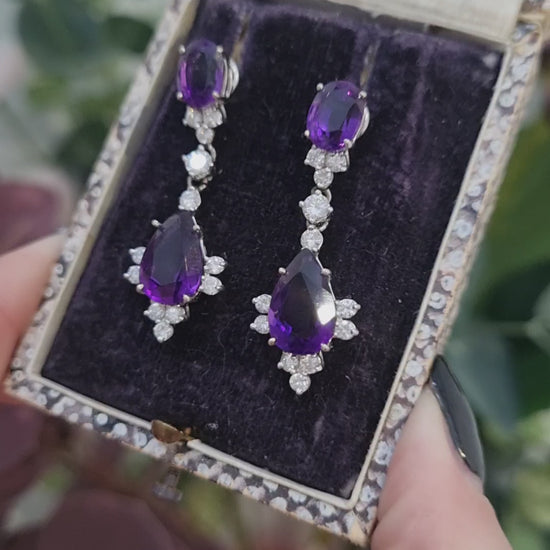 Vintage Amethyst and Diamond Drop Earrings