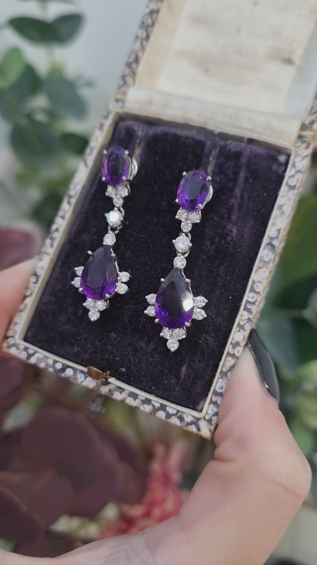 Vintage Amethyst and Diamond Drop Earrings