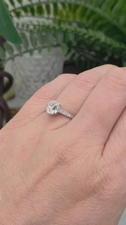 Edwardian Antique 1.52ct Single Stone Old Cushion Cut Diamond Solitaire Engagement Ring in Platinum