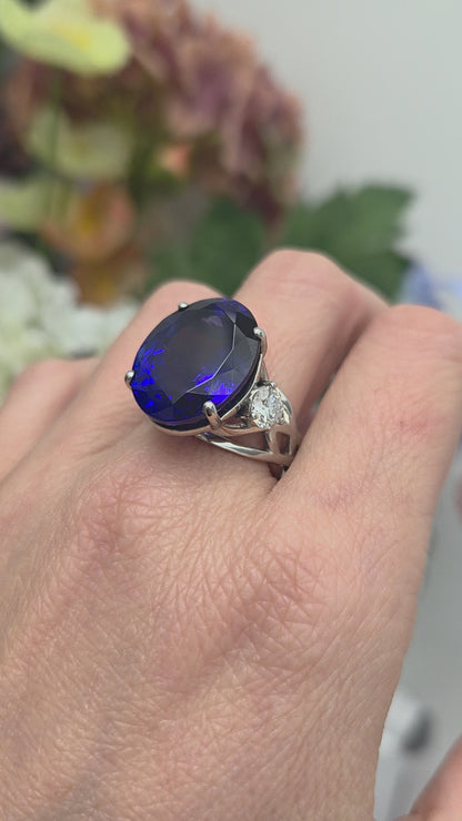 Fine 20.35ct Oval Tanzanite and GIA Diamond Cocktail Ring