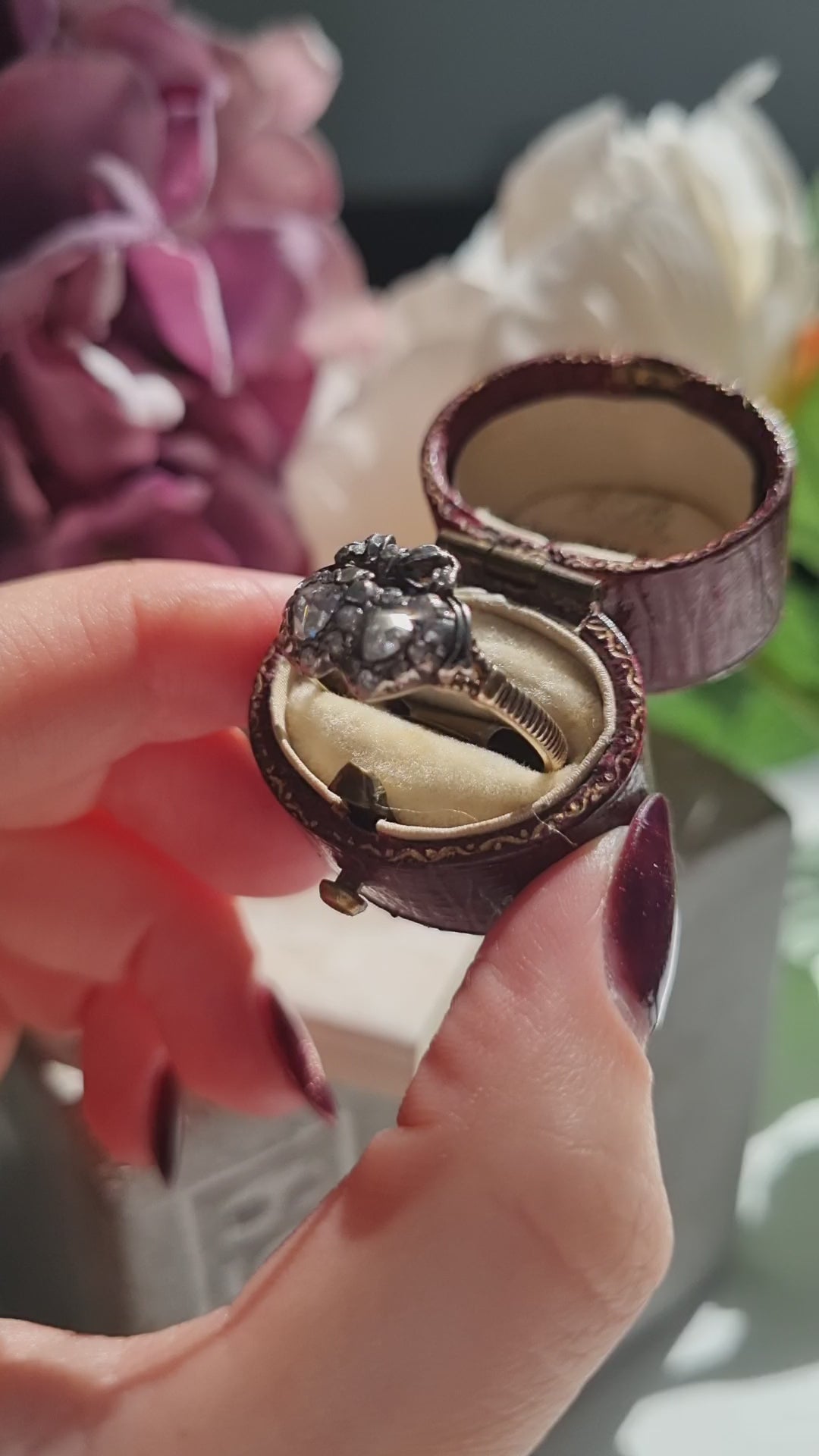 Antique Rose Cut Diamond Double Heart and Bow Ring