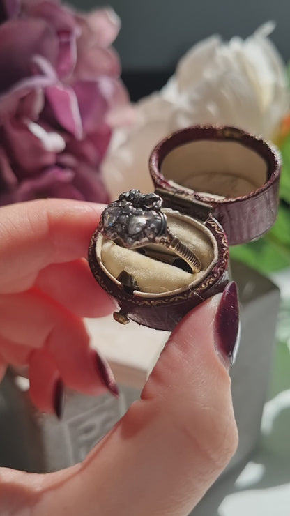 Antique Rose Cut Diamond Double Heart and Bow Ring