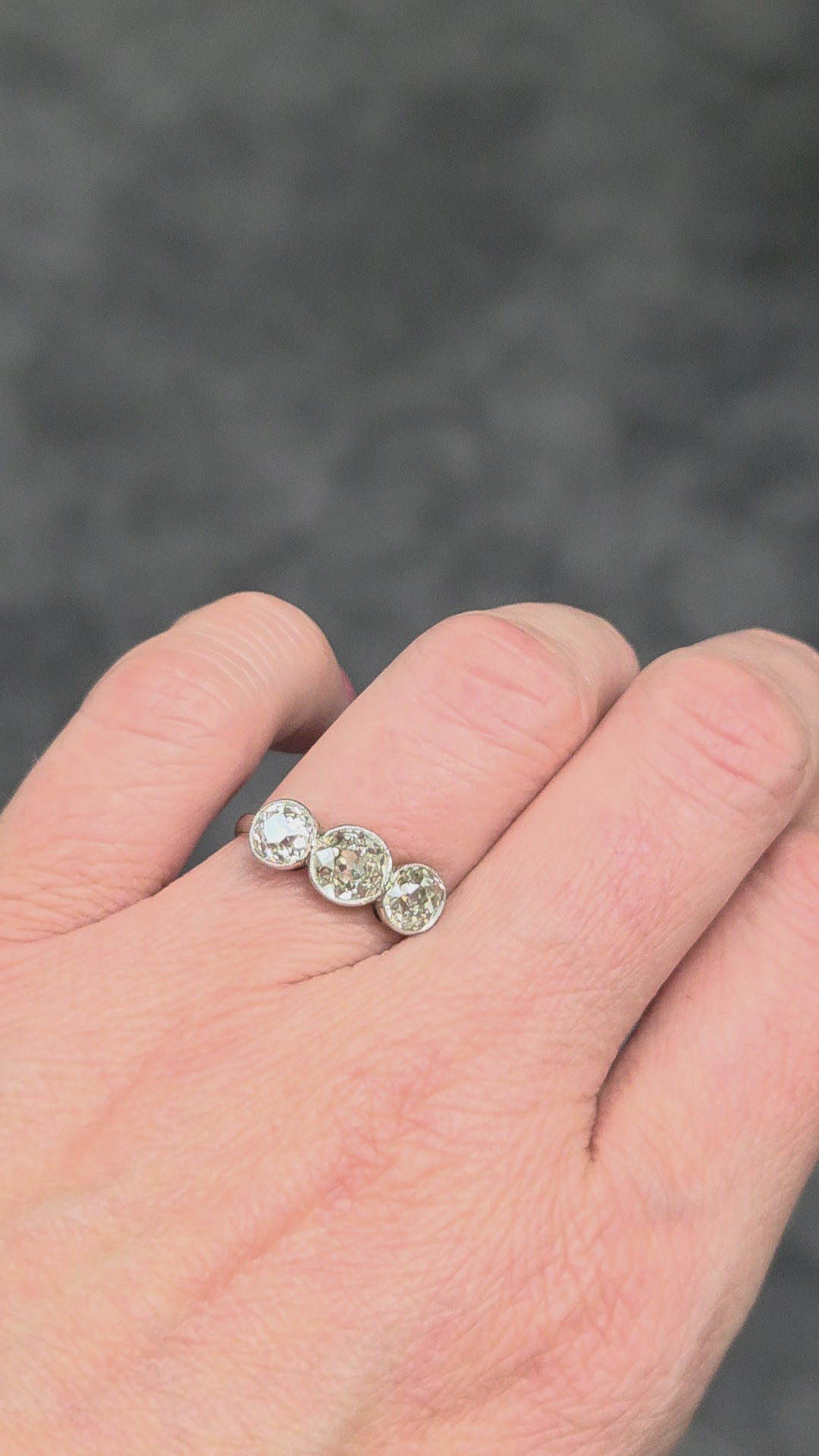 Antique 1.8ct Old European Cut Diamond Three Stone Engagement Ring