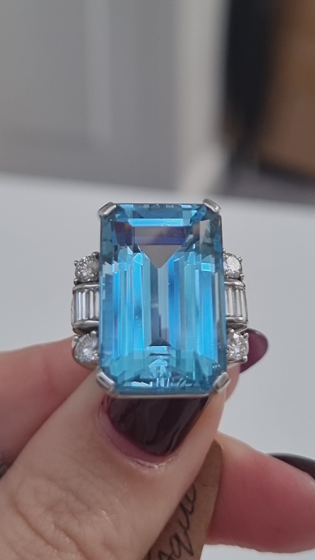 Art Deco Santa Maria Aquamarine and Diamond Cocktail Ring | 15ct Statement Dress Ring