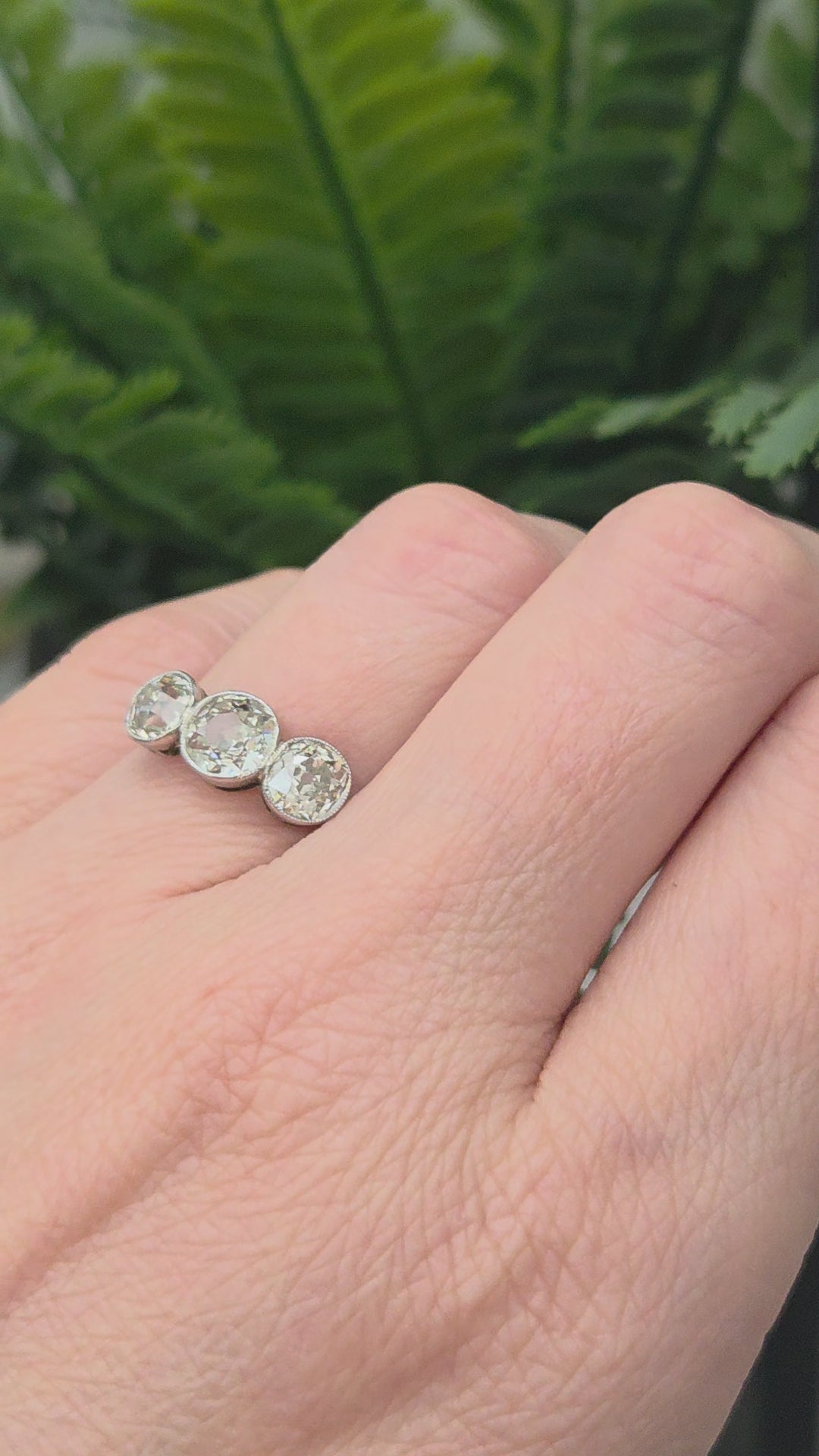 Antique 1.8ct Old European Cut Diamond Three Stone Engagement Ring