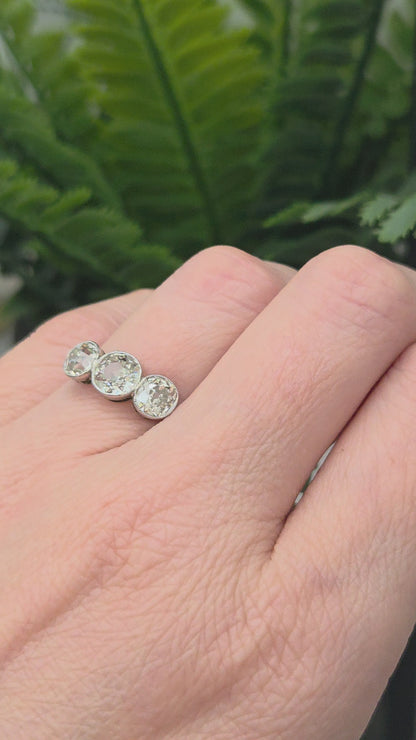 Antique 1.8ct Old European Cut Diamond Three Stone Engagement Ring