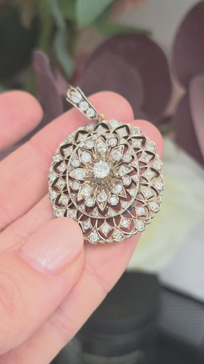 Victorian Antique 2.50ct Old Cut Diamond Oval Cluster Pendant-come-Brooch